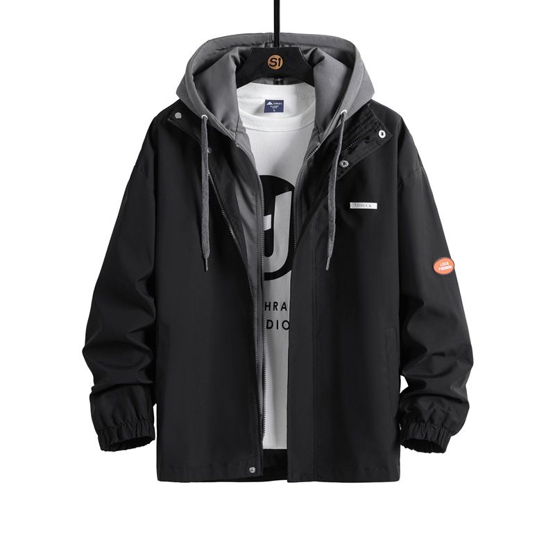 Giacca da lavoro finta in due pezzi stile Hong Kong per uomo primavera e autunno nuova giacca casual ampia con cappuccio top popolari_voghion.com