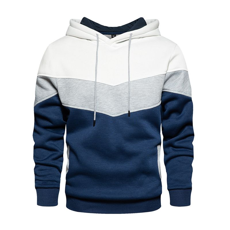 Herrenbekleidung dreifarbiges Sweatshirt Herren lässige Farbblock-Kapuzenjacke Sportbekleidung_voghion.com