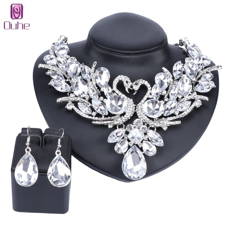 Set di gioielli da sposa con cigno di cristallo color argento alla moda Set di gioielli da sposa per ragazze da donna Accessori per costumi regalo_voghion.com