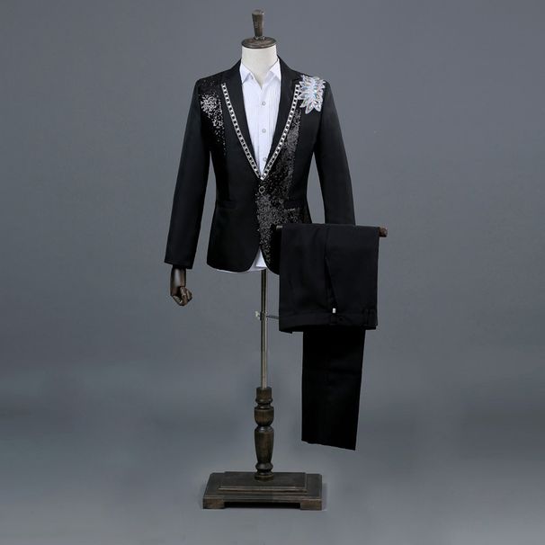 CT Photo Studio Portrait Black And White With Colorful Diamonds Host Formal Wear Singer Men's Performance Suit New Style_voghion.com