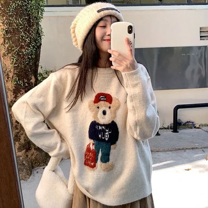 Dammekleeder Pullover fir Fraen Hierscht a Wanter locker déck Ronn Hals gestrickte Pullover Top_voghion.com
