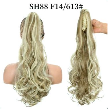 Extensão de rabo de cavalo com presilhas, cabelo longo e ondulado, aplique sintético resistente ao calor para mulheres, várias cores disponíveis_voghion.com
