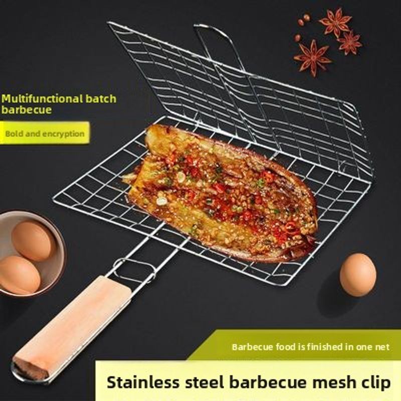 Stainless Steel Fish Household Barbecue Lamb Grilling Vegetable Commercial Grill Net Tongs_voghion.com