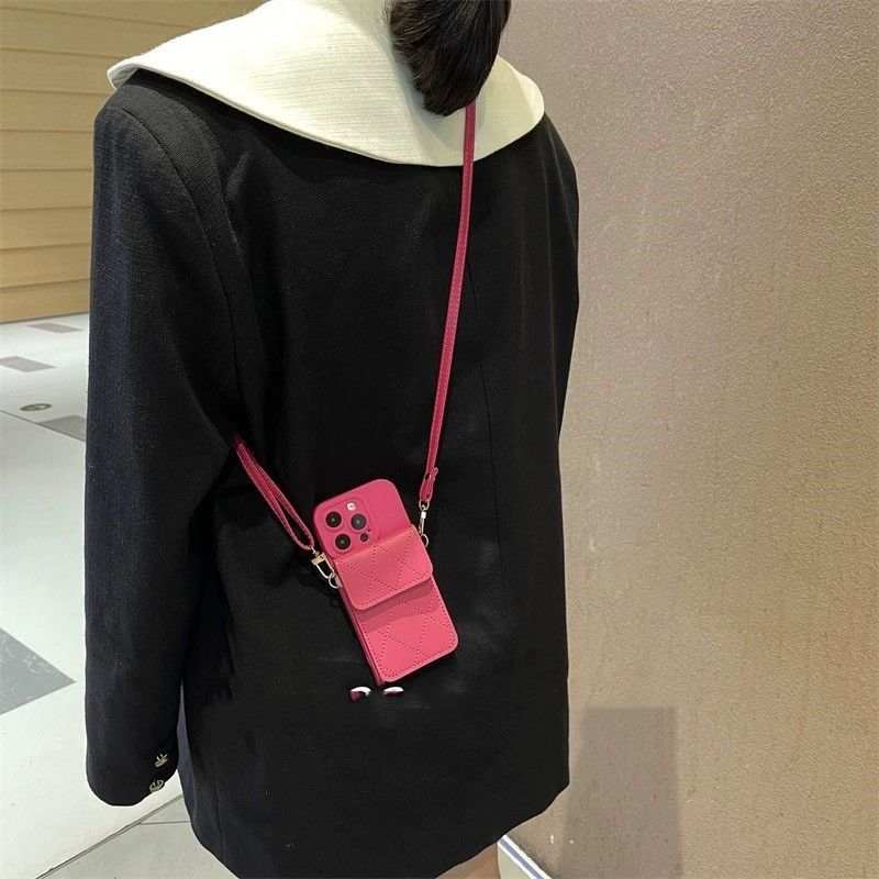 Rosenroter Leder-Kartenhalter-Crossbody-Gurt, kompatibel mit iPhone 13 Hülle 14 Neues Modell 12 Pro Max 11 XR_voghion.com