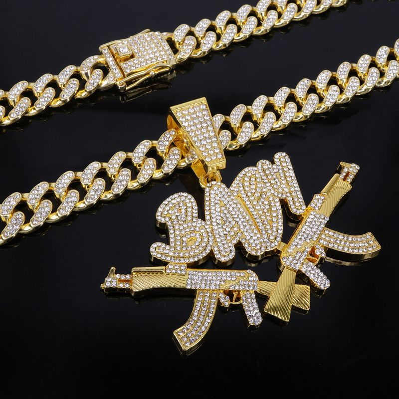 Unisex Alloy Necklace For Men And Women Double Gun BABY Pendant Hip Hop Personality Fashion Rap Street Trend Diamond Pendant_voghion.com
