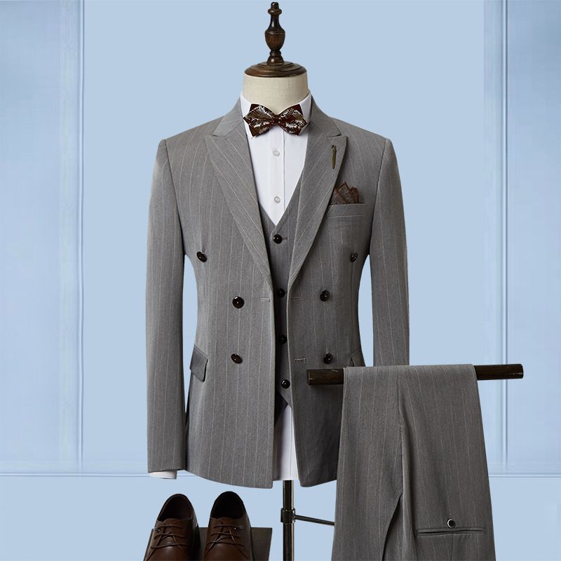 CT Men's Set Three-Piece Korean Fashion Business Professional Formal Wear Groom Wedding Suit British Casual Blazer_voghion.com
