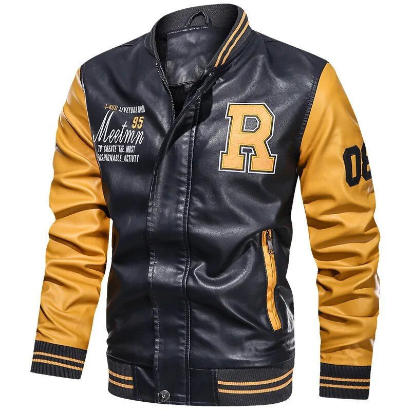 Efterårs læderjakke Mænd Fleece varm læderfrakke Baseballkrave imiteret læderjakke Mænd Windbreaker Motorcykeljakke M-4XL_voghion.com