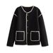 Women's 2023 autumn new lazy style round neck loose four-color contrasting woolen coat_voghion.com
