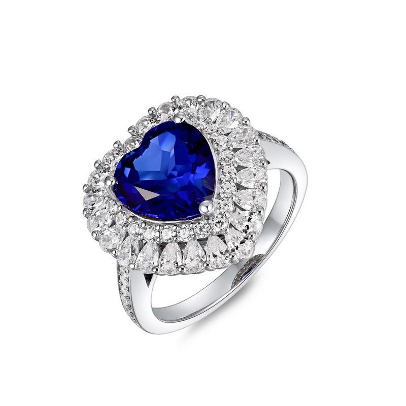 Bague en argent S925 à haute teneur en carbone avec diamant en forme de fleur de glace et pierres précieuses de couleur rouge et bleue_voghion.com