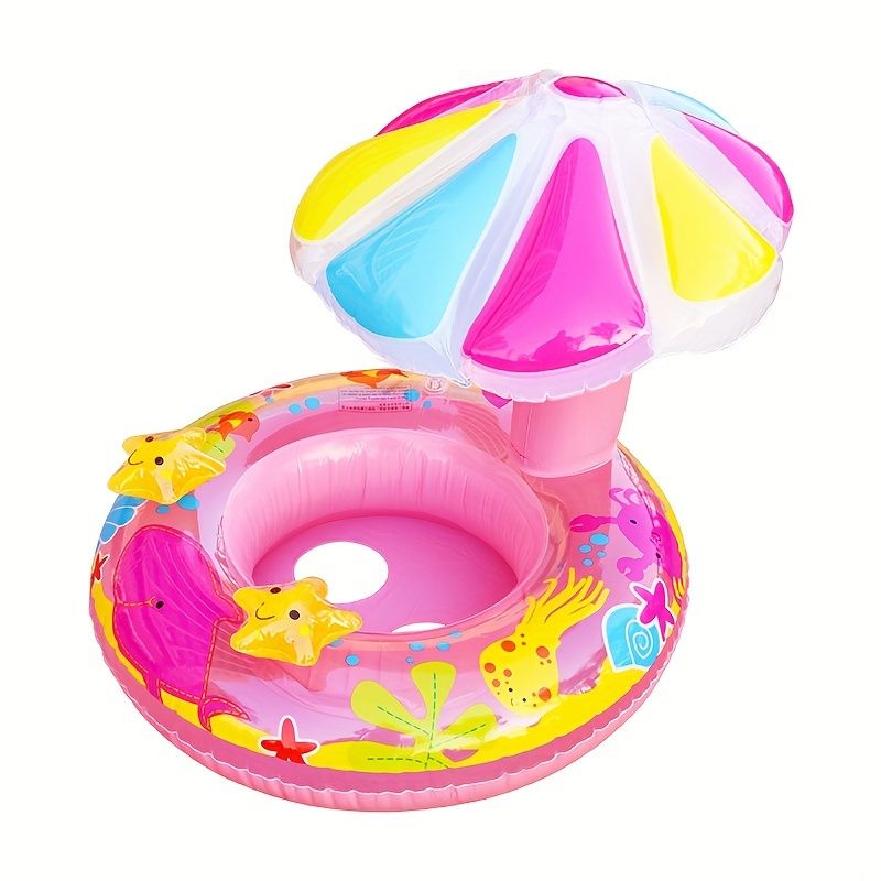 Tecknad uppblåsbar badring, färgglad svampbåtsbadring, förtjockad transparent PVC-vatten med fluffig badring_voghion.com