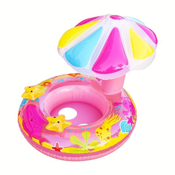 Tecknad uppblåsbar badring, färgglad svampbåtsbadring, förtjockad transparent PVC-vatten med fluffig badring_voghion.com