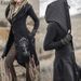 Giacca da donna con scialle con cappuccio retrò medievale medievale Giacca irregolare sottile monopetto a maniche lunghe stampata nera per il tempo libero_voghion.com