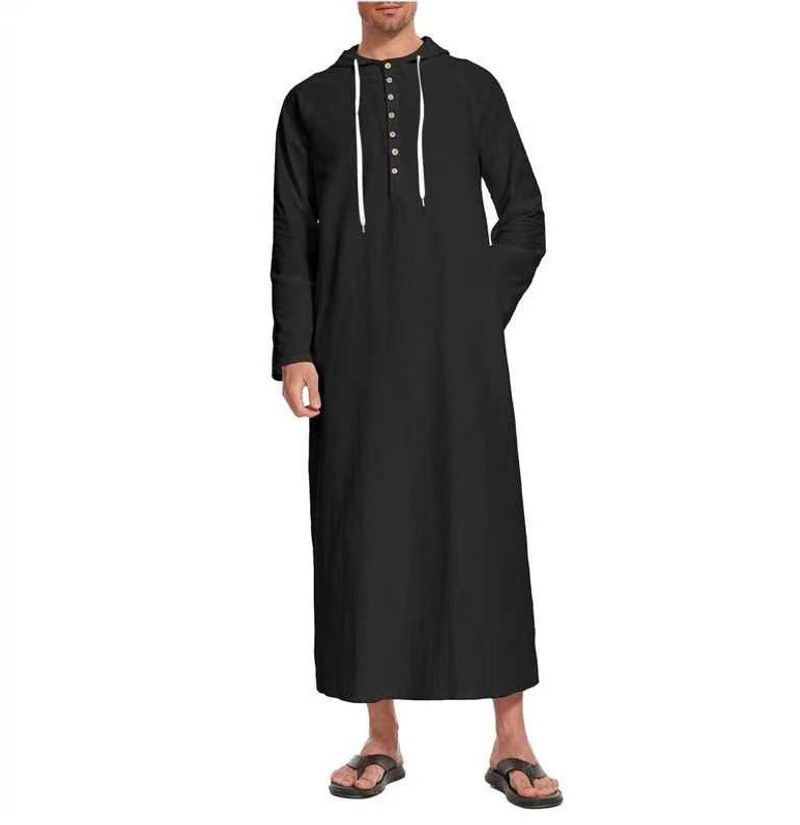 Men's Clothing Simple Muslim Robe Style Long Hooded Shirt_voghion.com