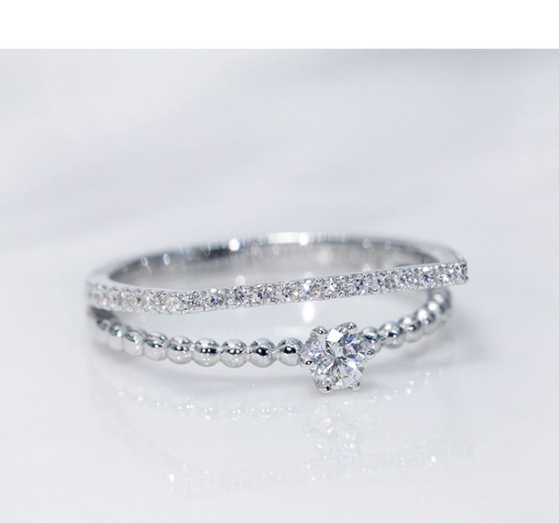 Moda Sterg Sier Donna Semplice Doppio Impilabile Moda Gioielli Set Sposa Anello di Fidanzamento Accessori_voghion.com
