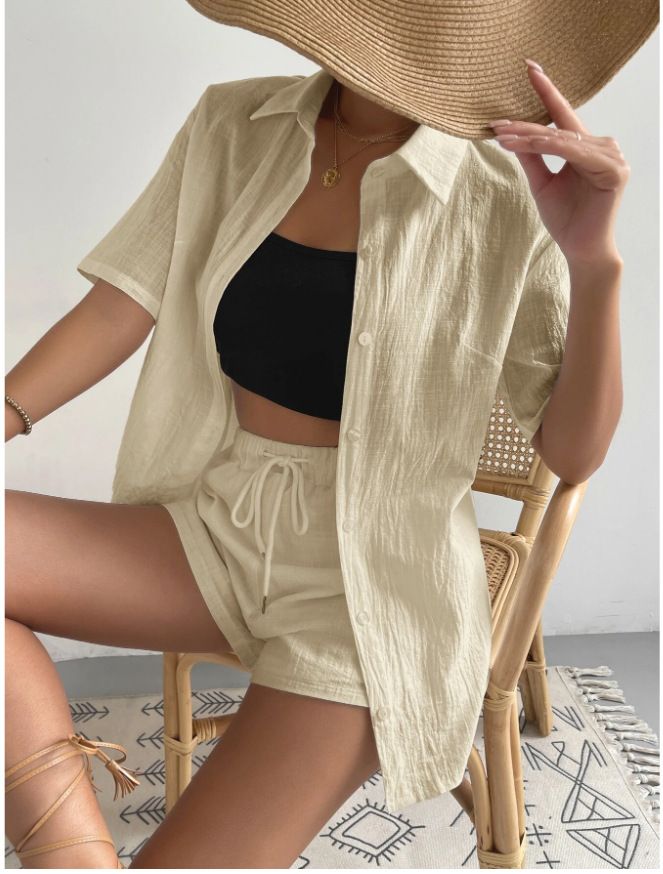 Women's new cotton and linen shirt loose casual suit_voghion.com