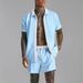 Herretøj Nyt Off-shelf Herre Casual Farvematchende Kortærmet Skjorte Komfortable Shorts Todelt Sæt_voghion.com