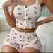 Heart-shaped Eyelash Print Pajamas Set V-neck Suspenders Top Shorts Women's Pajamas_voghion.com