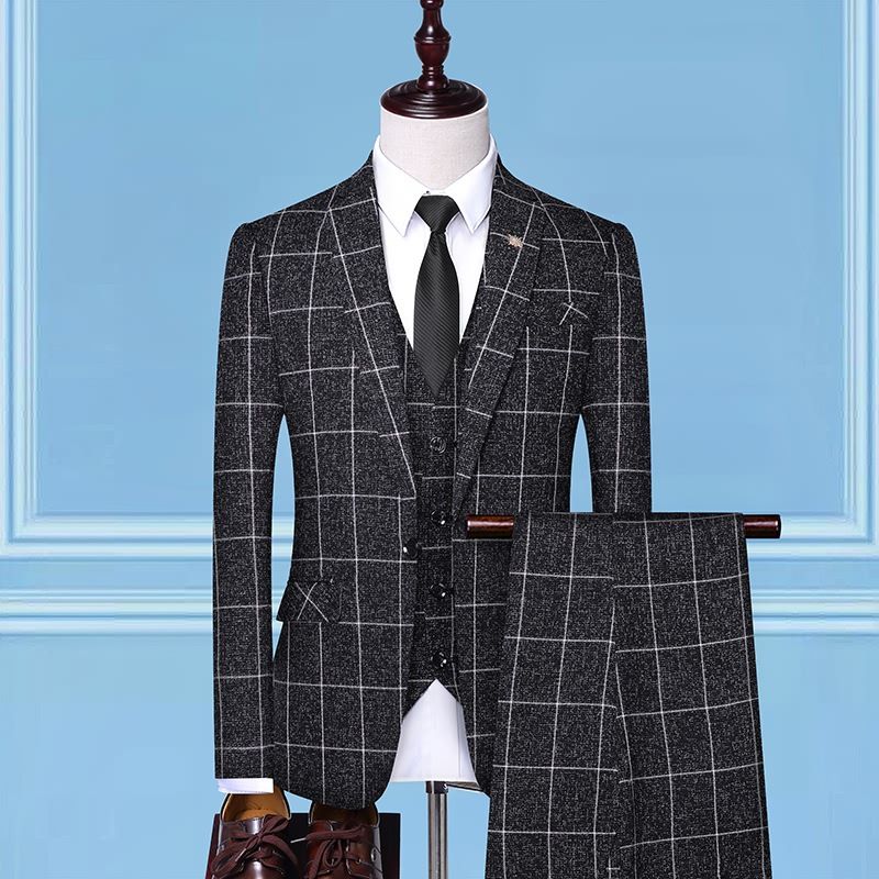 Herrenbekleidung 2024 Frühjahr Neue Bräutigam Slim Plaid Anzug Dreiteiliger koreanischer Stil Hochzeit Trauzeugen Herrenkleid Großhandel_voghion.com