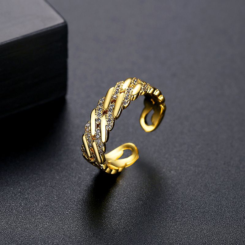 Anello aperto regolabile con elegante design a spirale da donna, stile geometrico minimalista con accenti in zircone_voghion.com