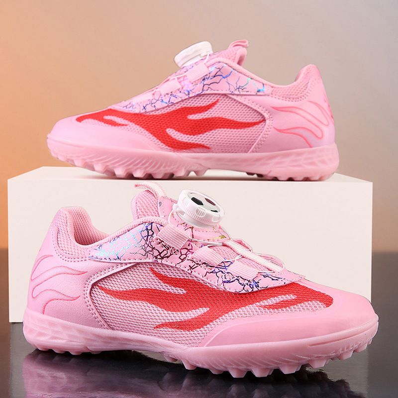 Summer New Mesh Rotating Buckle For Big Kids, Boys And Girls Training Soccer Shoes With Studs, No Laces Needed_voghion.com