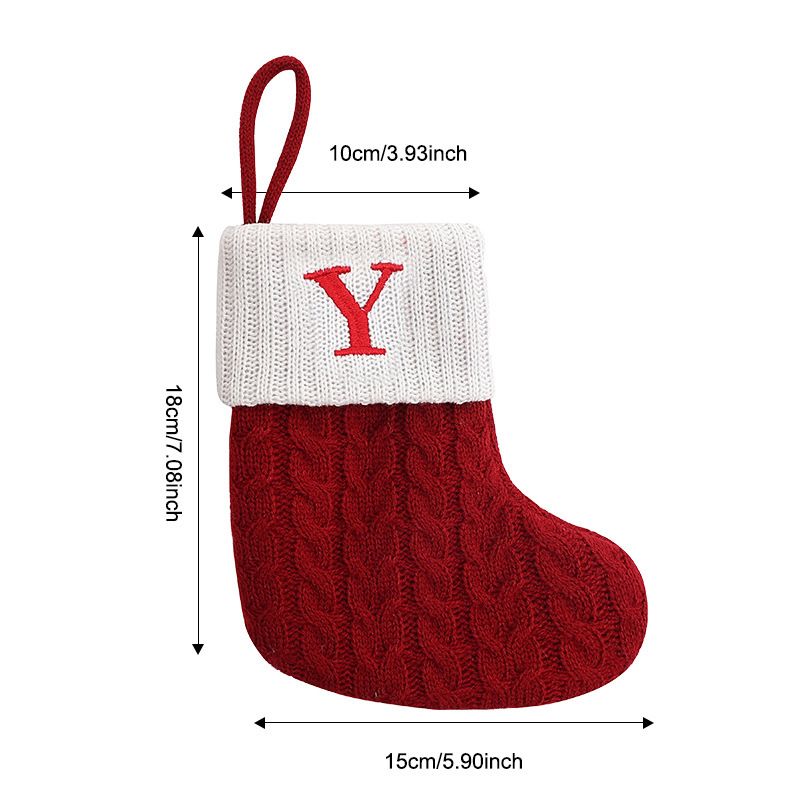 Knitted Alphabet Christmas Stocking Ornaments With Cat Paw Design - Festive Red Embroidery Letter Socks For Tree Decor_voghion.com