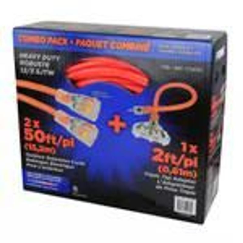Prime 50ft Neon Extension Cord 2-pack Plus One 2ft Triple Tap Adapter_voghion.com