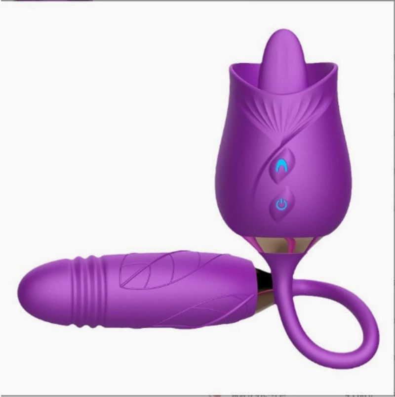 Dual-Head Rose Flower Sucking Vibrator Tongue Licking Stimulator Clitoral Orgasm Female Masturbator_voghion.com