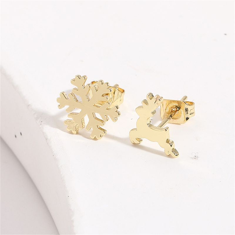 1 paio di orecchini a bottone in rame placcati in oro 14K, stile semplice ed elegante, a forma di fiocco di neve, per Natale_voghion.com