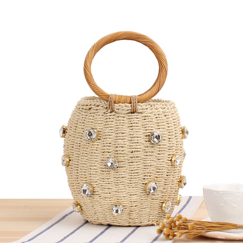 Women's Bags One Piece Drop Shipping New Cylindrical Handbag Bucket Bag Hand Woven Bag Seaside Holiday Leisure Bag_voghion.com