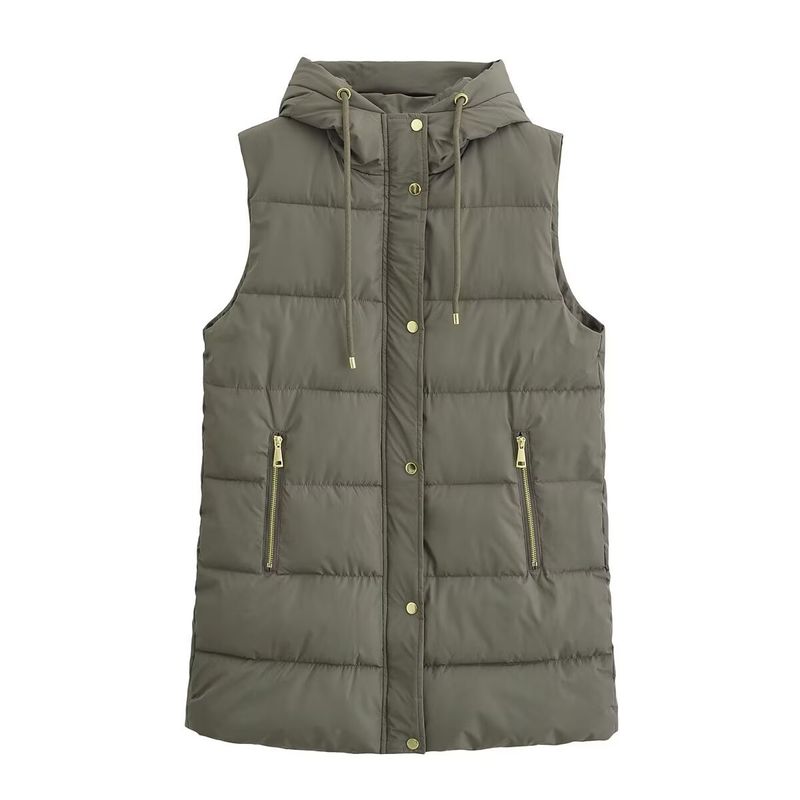 Damen 2024 Herbst und Winter neue Mode lange Baumwollkleidung Weste Jacke_voghion.com