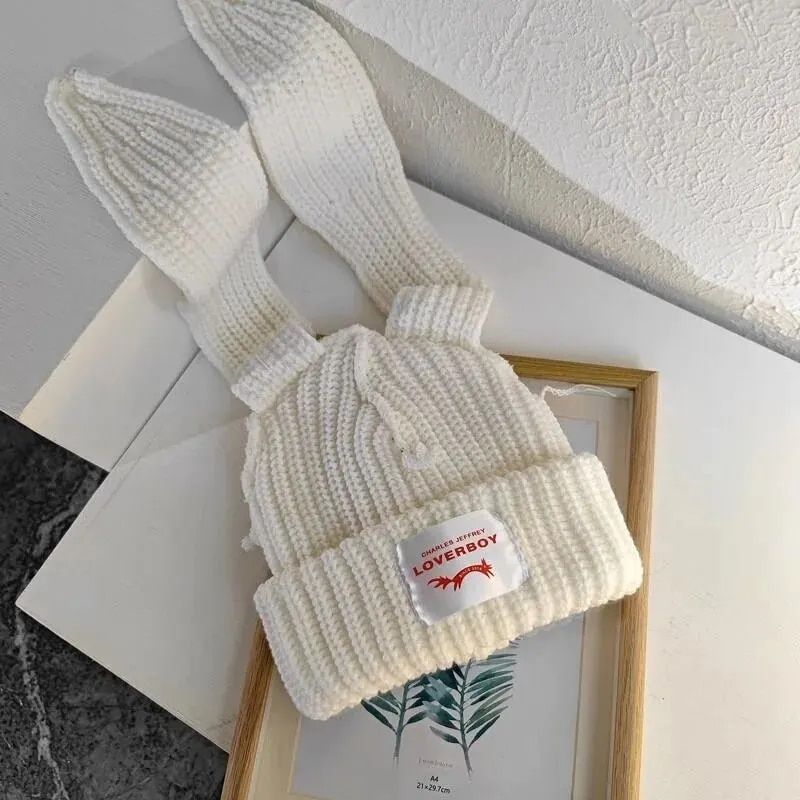 Kaninchenohren gestrickte Wolle Love Boy Nischendesign Persönlichkeit Mode Hut Männer Frauen süß warm Herbst und Winter_voghion.com