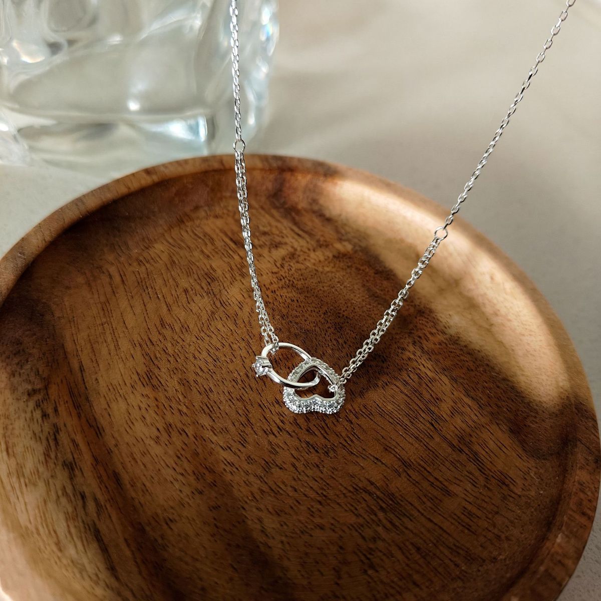 Anello in argento sterling S925 con zirconi, collana d'amore, design di nicchia alla moda, luce, lusso, alto senso_voghion.com