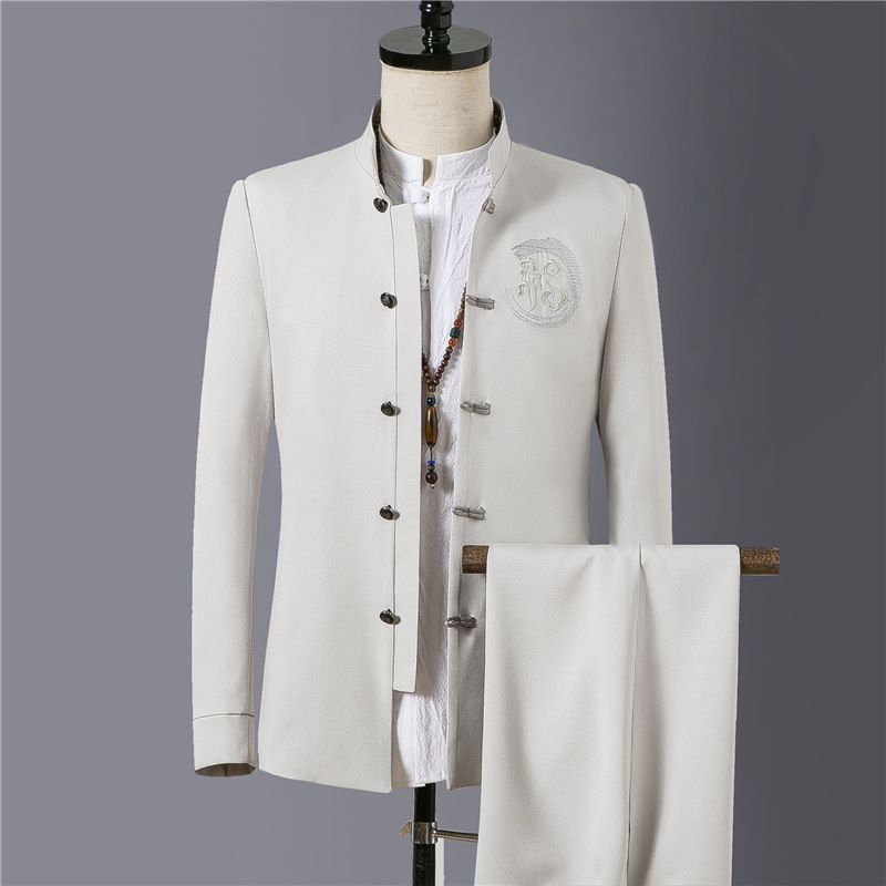 2024 Chinese etnische stijl lentejurk staande kraag geborduurd Zhongshan tweedelige set herenkleding_voghion.com