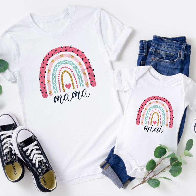 Tricou mini cu buline negre și trandafiri pentru mame și copii, model mamă-fiică, model european și american, noutate de vară 2024_voghion.com