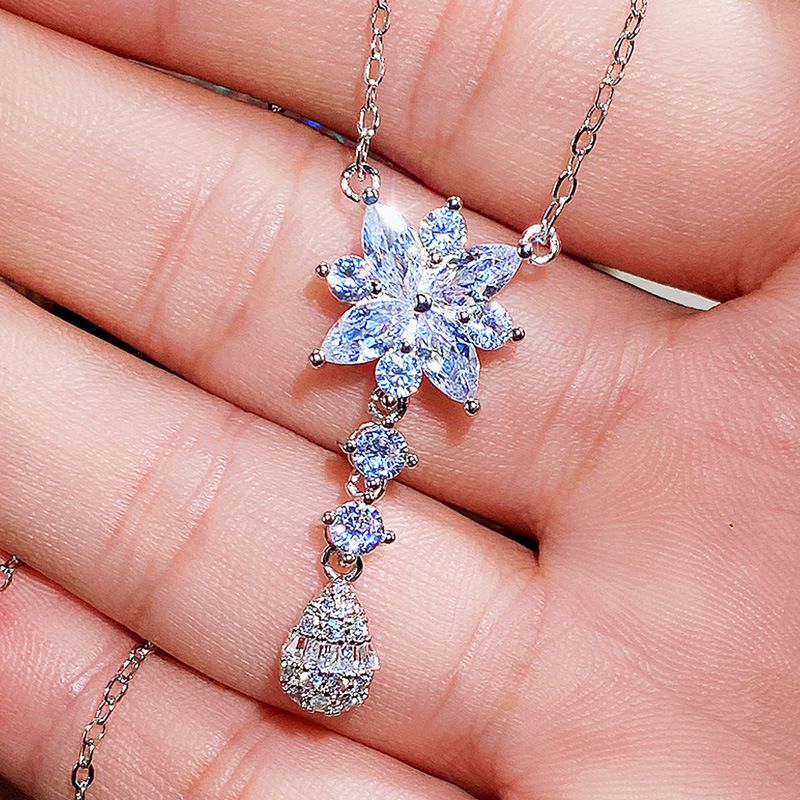 Cao Shi mariée bijoux collier trois pièces ensemble super flash fleur goutte d'eau zircon bijoux Coréen femmes Collier Ensemble_voghion.com