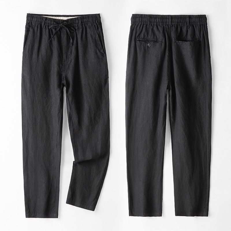 Pantaloni da spiaggia traspiranti casual larghi e dritti da uomo in lino, elasticizzati in vita, larghi, taglia grande, da uomo, in un unico pezzo, 600_voghion.com
