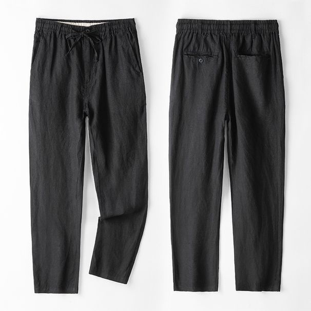 Pantaloni da spiaggia traspiranti casual larghi e dritti da uomo in lino, elasticizzati in vita, larghi, taglia grande, da uomo, in un unico pezzo, 600_voghion.com