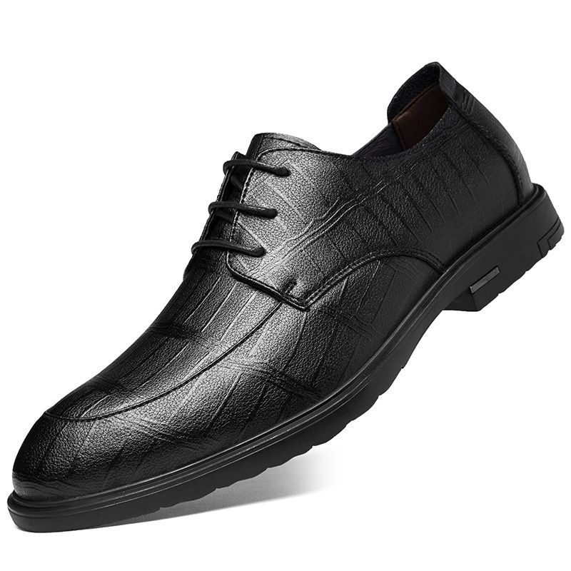 Voyage Sommer Business Formal Casual Leder Neue Atmungsaktive Weiche Sohle Britischer Stil Herren Trendige Derby Schuhe mit Höhenvergrößerung_voghion.com