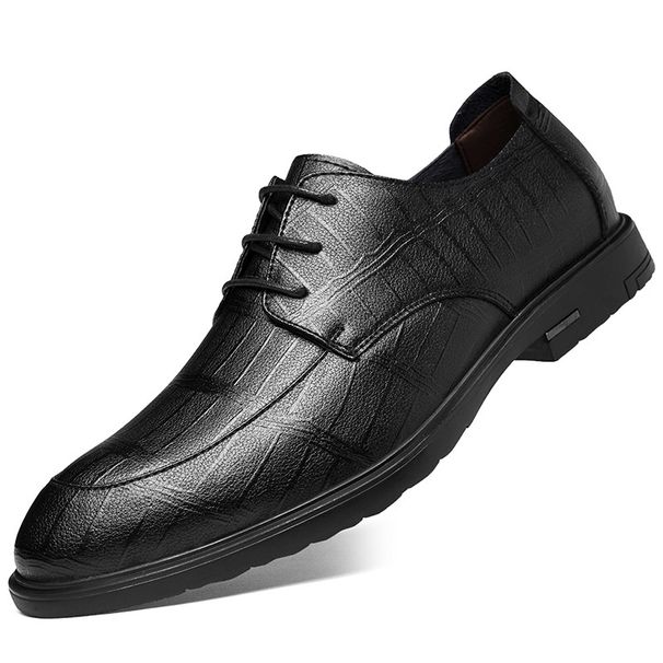 Voyage Sommer Business Formal Casual Leder Neue Atmungsaktive Weiche Sohle Britischer Stil Herren Trendige Derby Schuhe mit Höhenvergrößerung_voghion.com