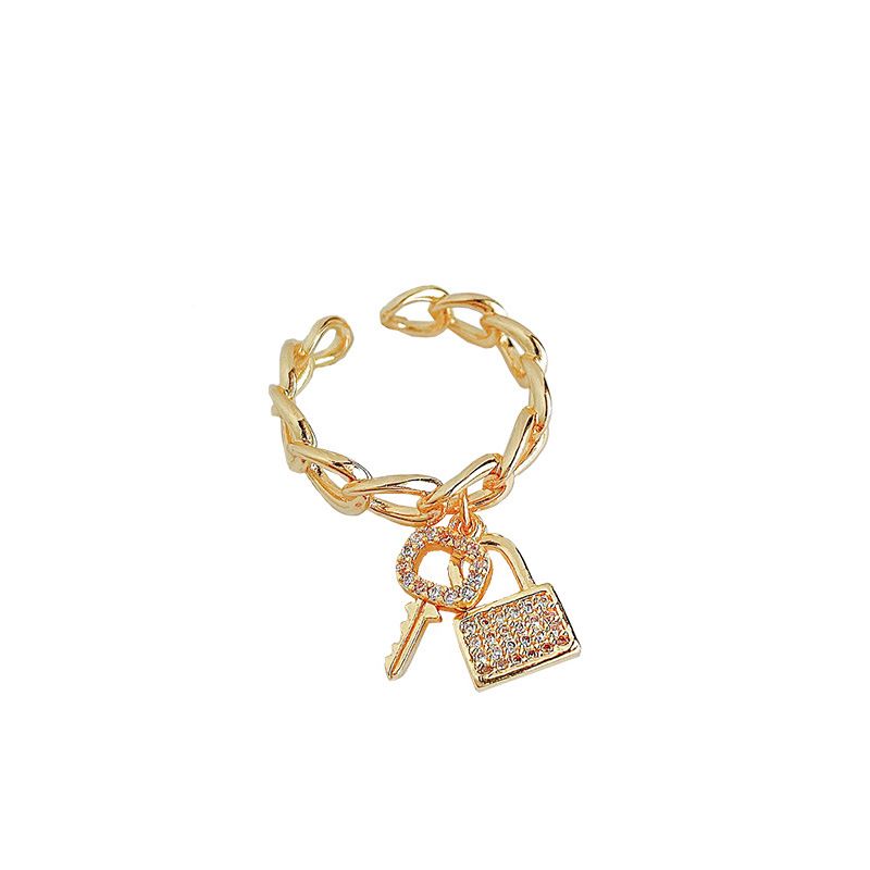 Inlaid VENUS Micro AAA Zircon Key Lock Ring Female Open Index Finger Ring Fashion Temperament Simple Chain_voghion.com