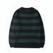 Autumn Winter Round Neck Korean Style Casual Loose Knitted Sweater Trendy Striped Lazy Thick Base Shirt_voghion.com
