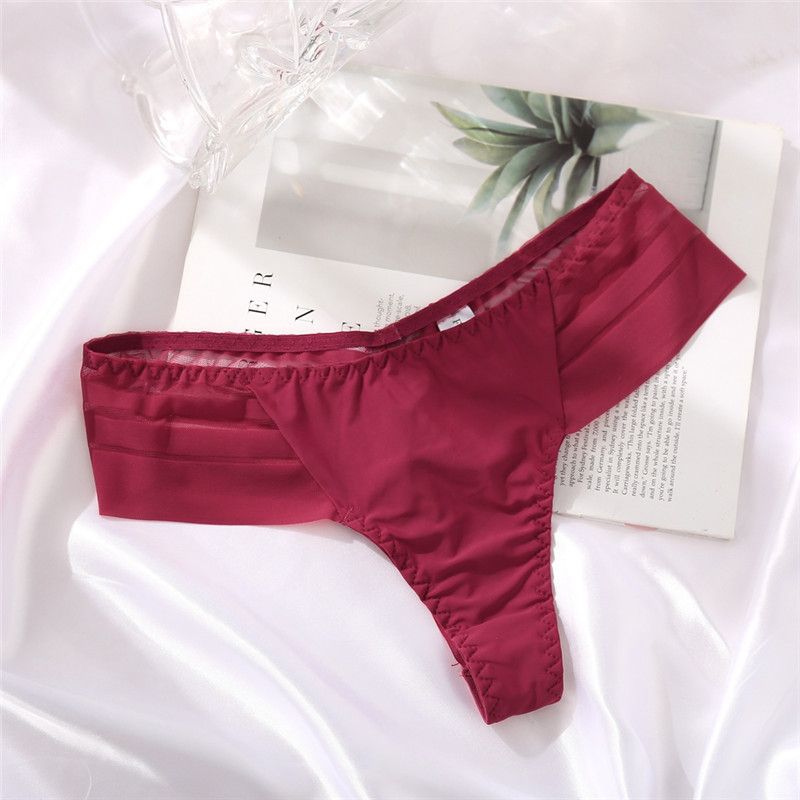  Women's Thongs  Ice Silk  Low Waist Underwear Sexy Striped Lace panties_voghion.com