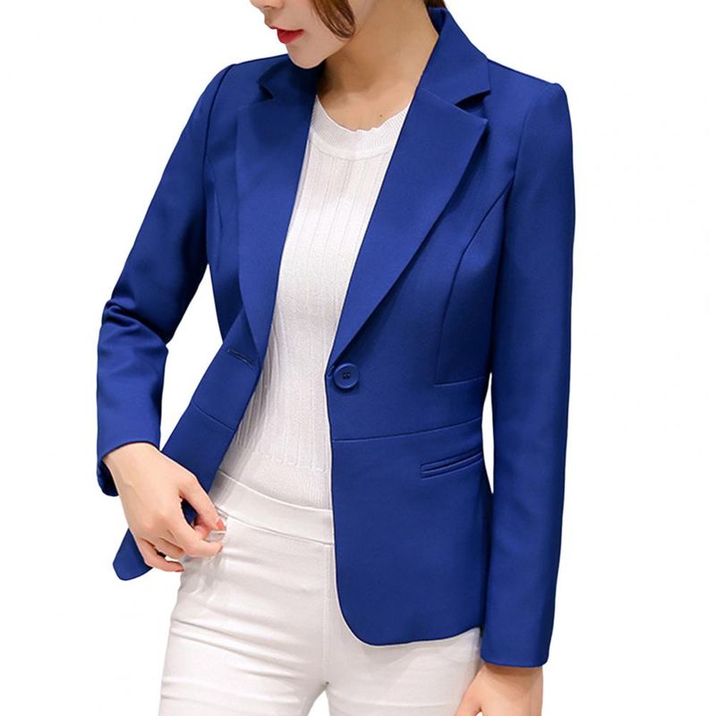 Women Blazer Solid Color Long Sleeve Turn-down Collar Single Bottom Slim Fit Classic Suit Coat Office Ladies Pock_voghion.com