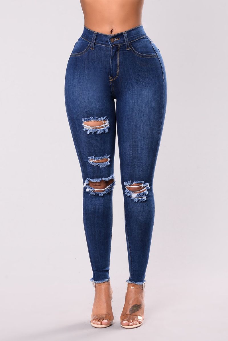 Pantalon slim déchiré extensible pour femme_voghion.com