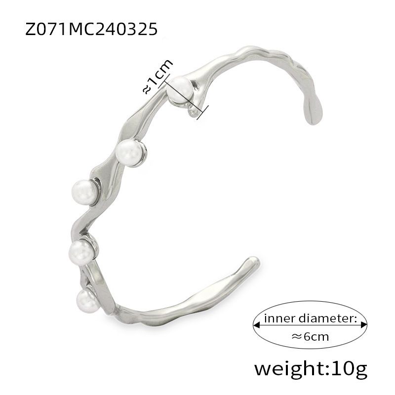 Brazalete de acero inoxidable con diseño texturizado para mujer, chapado en oro de 18 quilates, hipoalergénico, ligero, minimalista, estilo bohemio chic._voghion.com