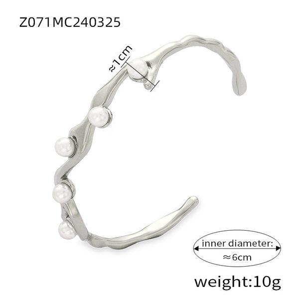 Brazalete de acero inoxidable con diseño texturizado para mujer, chapado en oro de 18 quilates, hipoalergénico, ligero, minimalista, estilo bohemio chic._voghion.com