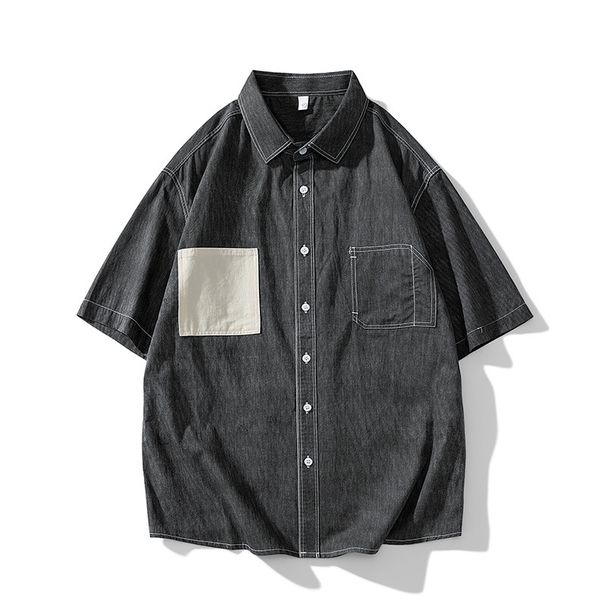 Herenkleding Zomer Nieuw Katoenen Denim Overhemd met Korte Mouwen Herenmode Draagbaar Retro Gewassen Overhemd Trend_voghion.com