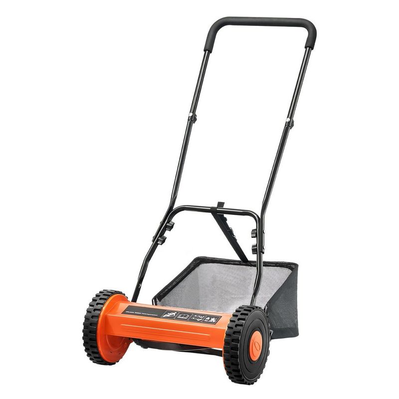 14' Manual Push Reel Lawn Mower 5-Blade Adjustable Height Grass Catcher 2 Wheels_voghion.com