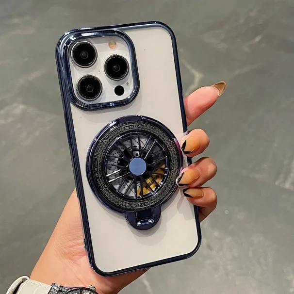 Luxus-Plattierungsrahmen, staubdichter Stecker, Gyro-Halterung, Telefonhülle für iPhone 16 15 14 13 Pro Max Plus, klare, stoßfeste Anti-Drop-Hülle_voghion.com