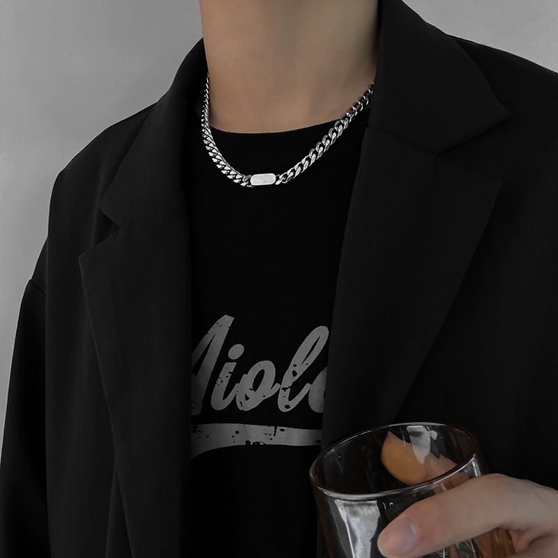 Hop Hip Exaggerated Cuban Street Necklace For Men And Women Clavicle Chain Personality Temperament Jewelry Titanium_voghion.com